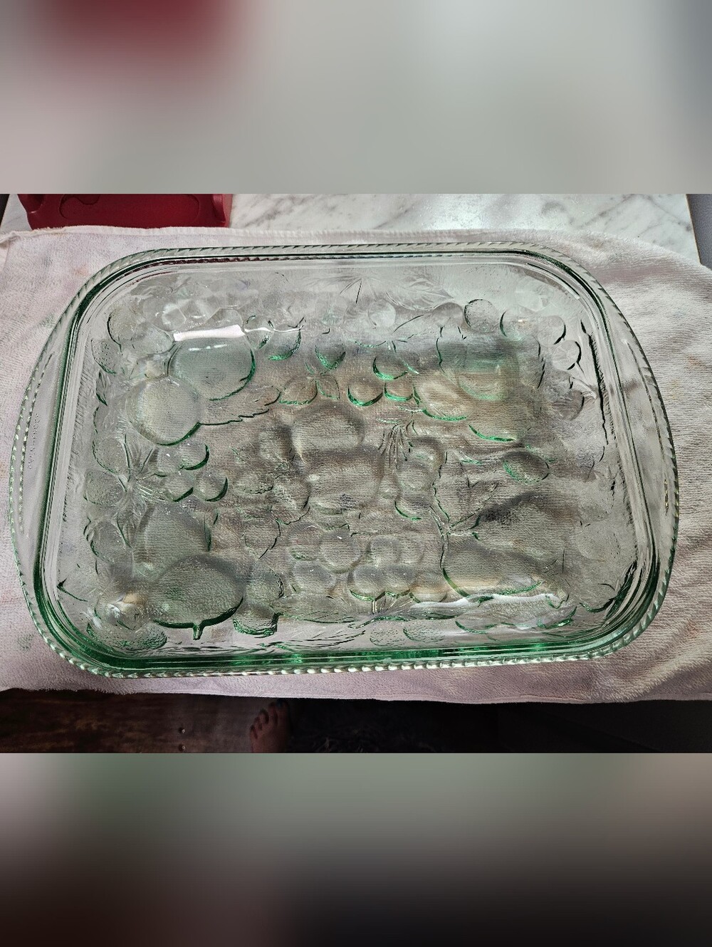 Libbey Green Embossed Fruit Glass Tray